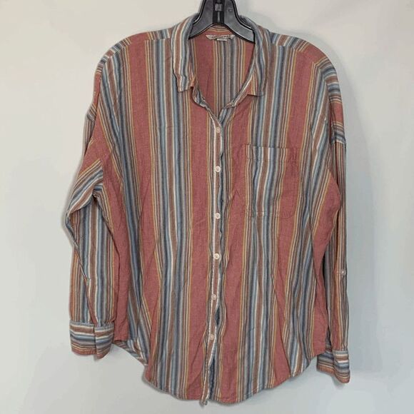 American Eagle Women's Long Sleeves Multicolor Stripes Button-Down Top Size XS - Picture 1 of 9